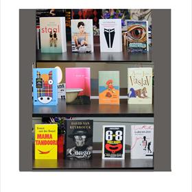 Allemaal op een rijtje: de smaak van de Nederlandstalige boekhandel in miniatuur.