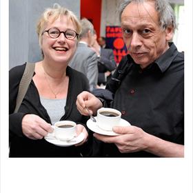 Aafke Boerma (pr/marketing, museum Meermanno). Jan Willem Stas (docent typografie Koninklijke Academie, Den Haag).