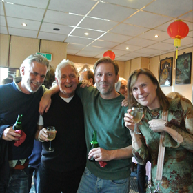 Harmen met Eric Huysen en Willem Bisseling (Sebes & Bisseling) en Miriam.