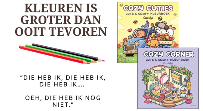 'Oh, jullie hebben weer allemaal nieuwe kleurboeken!' Een moeder en haar dochter staan bij de ...