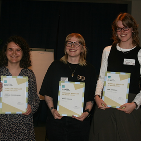 De winnaars van Mee naar de Messe: Jedidja Stikkelorum, Mayke Keller en Sam Jongejan